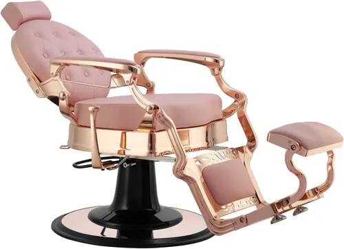 Miniatura 4 de Berkeley Truman - Silla de peluquero vintage, silla de peluquero reclinable resistente, asiento rosa, marco de oro rosa Rosado/Oro rosa