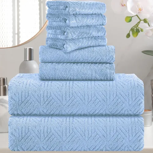 Miniatura 9 de CHINO Juego de 8 toallas de baño turquesa, 2 toallas grandes/2 toallas de mano/4 toallitas, toalla de baño grande de 600 GSM, toalla de secado