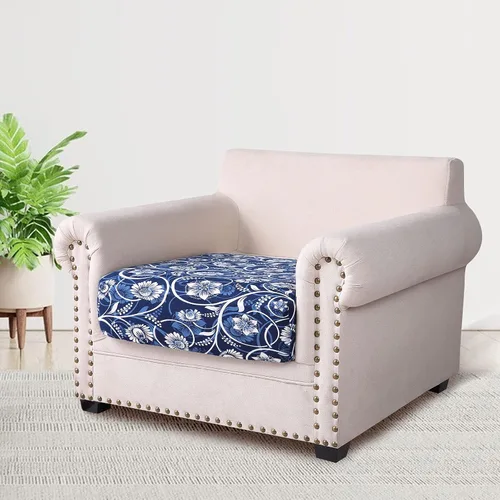 Miniatura 2 de hyha Fundas de cojín para sofá estampadas, fundas florales lavables para cojines de sofá, fundas de cojín de exterior con patrón elástico para Azul
