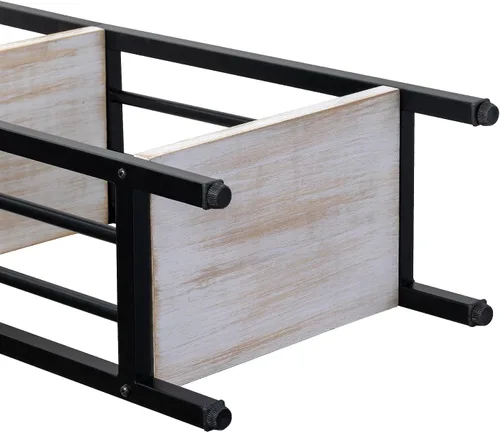 Miniatura 7 de MyGift Estante de pie de 4 niveles de madera maciza lavada de color blanco desgastado y metal negro mate, estante decorativo rectangular