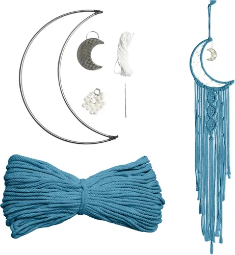 Miniatura 9 de JeogYong Kit de macramé, kit de macramé para atrapasueños de luna para niños y adultos principiantes, incluye anillos de aro de metal, cordón