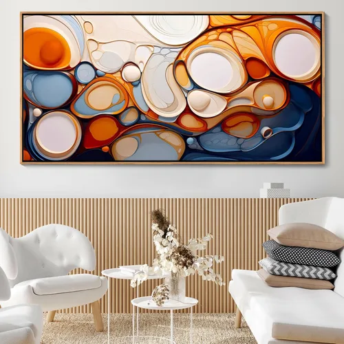 Arte de pared abstracto grande: lienzo enmarcado para sala de estar, decoración estética moderna y colorida del dormitorio sobre la cama, obra de