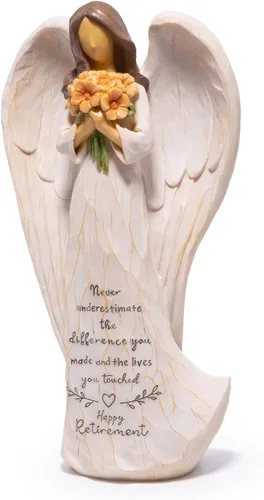 Miniatura 14 de Hodao Figura de ángel con corazón rojo, aspecto tallado en madera de resina de 5.1 pulgadas con alas de alambre de metal, decoración
