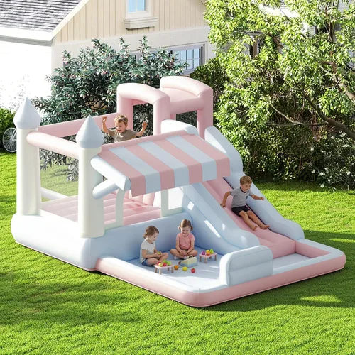 Albott Casa inflable de rebote, tobogán acuático con zona de salto, pared de escalada y piscina de chapoteo, puente interior y exterior para niños