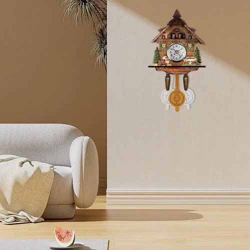 Miniatura 7 de Surakey Reloj de pared de madera, decoración de reloj pequeño, reloj en forma de cuco, péndulo antiguo tradicional con búho y péndulo, reloj