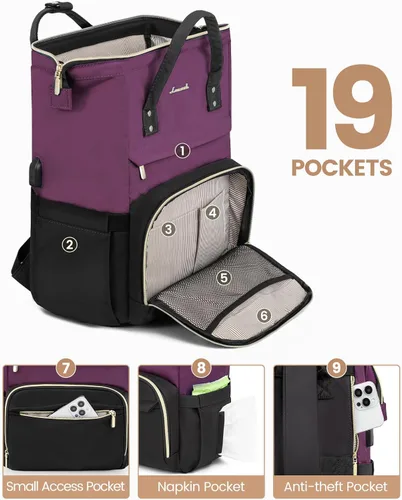 Miniatura 2 de LOVEVOOK - Mochila para ordenador portátil de viaje para mujer, de 18 pulgadas, de gran capacidad, mochila de mano al aire libre, con monedero