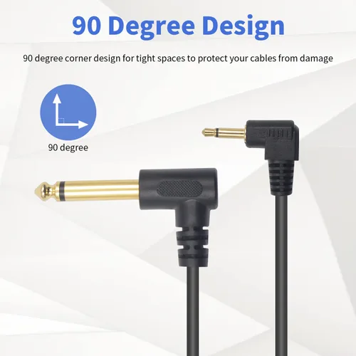 Miniatura 6 de Duttek Cable mono de 90 grados de 1/8 a 1/4, cable de guitarra de 1/8, ángulo recto de 0.250 in 1/4 macho a 0.138 in, cable de altavoz mono macho
