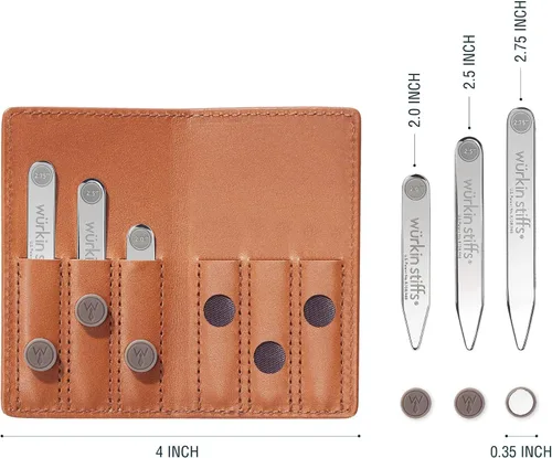 Miniatura 2 de Assorted Power Stays Magnet Collar Stay Travel Set by Würkin Stiffs Leather Wallet Case Gift for Men Seen on Shark Tank