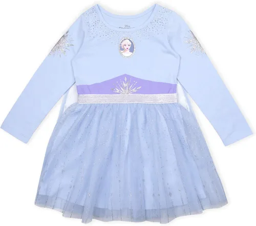 Disney Frozen Elsa and Anna Girls Tutu Long Sleeve Dress for Toddler and Little Kids Navy