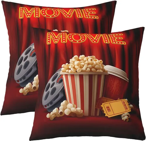Miniatura 7 de Juego de 2 fundas de almohada estilo cine vintage de 18 x 18 pulgadas, fundas de almohada decorativas para sofá cama con temática de película