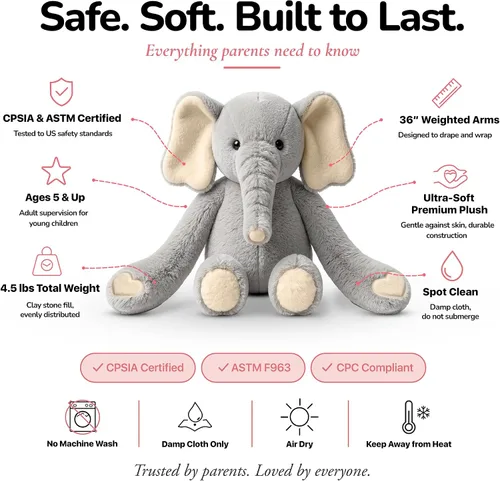 Miniatura 6 de Huggle Healers Animales de peluche con peso para adultos, adolescentes y niños, brazos de felpa de 36 pulgadas de largo para abrazos, peluche