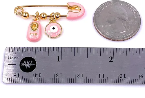 Miniatura 3 de LESLIE BOULES It's A Girl - Broche chapado en oro de 18 quilates para colgantes de mal de ojo y zapatos pequeños rosa bebé, Latón, Chapado en oro