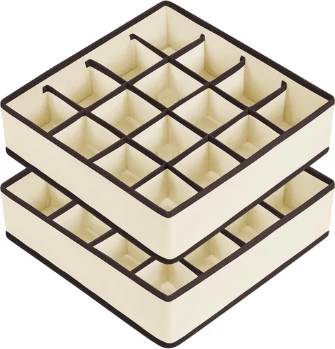 Joyoldelf Organizador de cajones para calcetines, organizador de ropa interior, organizador de 16 celdas de tela, cajas de almacenamiento para Beige