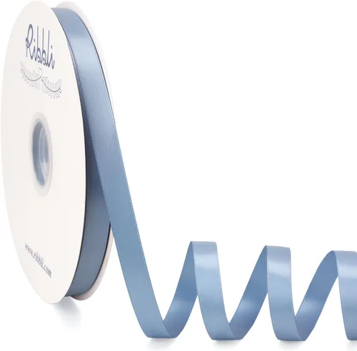 Miniatura 30 de Ribbli - Cinta de satén azul polvoriento de doble cara, 1 pulgada x 50 yardas continuas - Cinta de satén azul polvoriento para envoltura de regalos