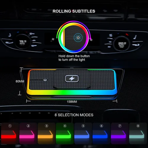 Miniatura 8 de Cargador inalámbrico para automóvil, cargador de teléfono inalámbrico POLMXS de 15 W, alfombrilla de carga inalámbrica para teléfono celular RGB