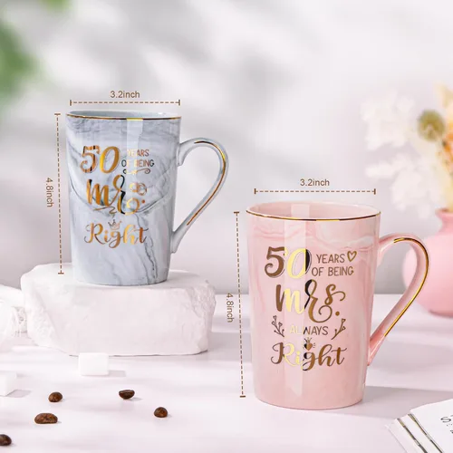 Miniatura 3 de Biching 50 aniversario de boda para parejas, tazas doradas del 50 aniversario para padres, abuelos, tazas de 14 onzas con cucharas, tapas, tarjeta