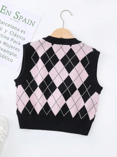 Miniatura 2 de Floerns Suéter sin mangas con estampado de corazón para niñas, cuello en V, camiseta sin mangas