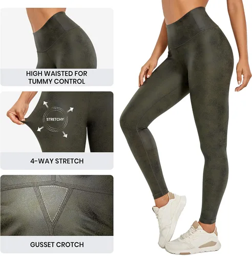 Miniatura 4 de CRZ YOGA - Leggings de piel sintética mate para mujer, de 25 a 28 pulgadas, pantalones de cuero elásticos de cintura alta, mallas de cuero