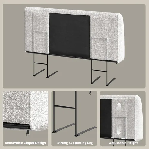 Miniatura 5 de Pinmoco Cabecero tapizado de 4.7 pulgadas para cama de tamaño matrimonial, cabecero ergonómico y ajustable en altura, fácil de montar, resistente