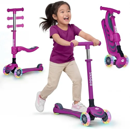 Miniatura 22 de SKIDEE Kick Scooter for Kids Ages 3-5 Foldable 3 Wheel Scooter with Lean-to-Steer, Adjustable Height, Removable Seat & LED Light Wheels Toddler