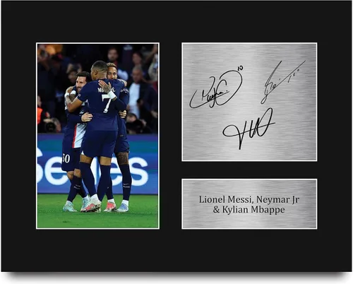 Miniatura 8 de HWC Trading Kylian Mbappe, Lionel Messi y Neymar Jr Paris Blue and Reds - Memorabilia impresa con autógrafo, para fanáticos del fútbol y seguidores