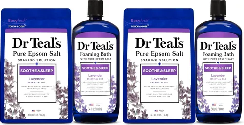 Dr. Teal's - Solución de remojo de sal de Epsom y baño espumoso con sal pura de Epsom, lavanda (paquete de 2)