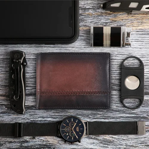Miniatura 9 de BULL GUARD Cartera de cuero Rfid Los respetados caballeros plegables delgadas para hombres Bloqueo RFID seguro de viaje Cartera de cuero de grano
