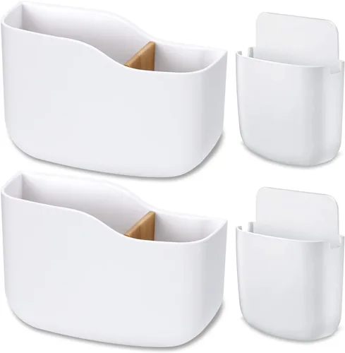 Soporte de pared para control remoto, 4 unidades, soporte para bolígrafo para pared, sin agujeros, autoadhesivo, caja organizadora de almacenamiento