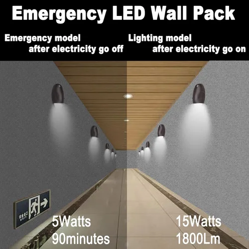 Miniatura 3 de dephen Paquete de luz LED de emergencia de 15 W con batería de reserva y fotocélula, paquete de pared del atardecer al amanecer 3500K/4000K/5000K