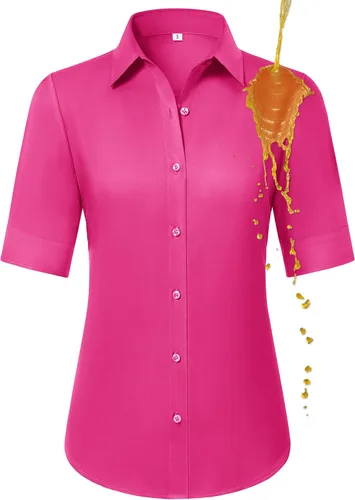 Miniatura 24 de Camisas con botones para mujer, ajustadas, de manga corta, con cuello, sin arrugas