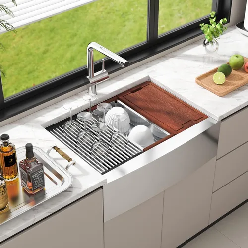 Miniatura 9 de VEVOR Fregadero de Cocina Farmhouse, Fregaderos de Sobreponer de Acero Inoxidable 304, Lavabo Individual de Montaje Superior con Reborde