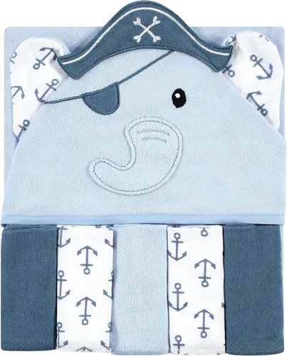 Miniatura 14 de Hudson Baby Toalla unisex con capucha para bebé y cinco toallas pequeñas, diseño de elefante gris con puntos azules, talla única
