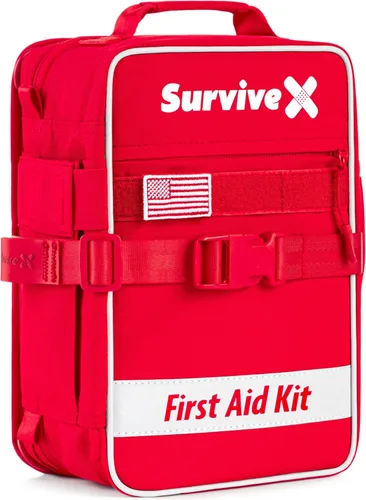 SurviveX Kit Grande de Primeros Auxilios para Automóvil, Viajes y Hogar – Kit de Emergencia para Senderismo, Camping, Mochilerismo y al Aire Libre –