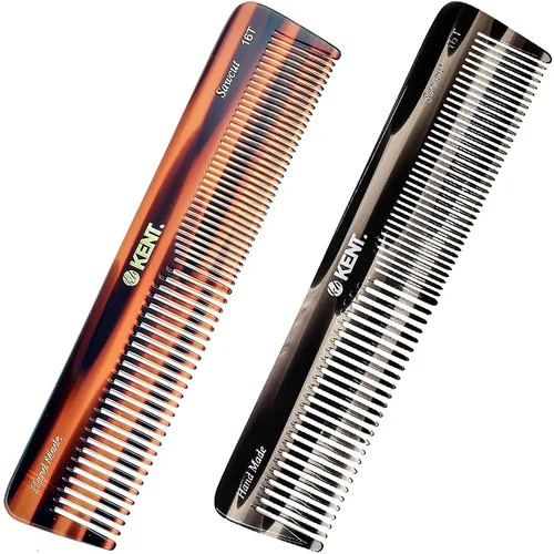 Kent 16T-16TG Peine de dientes finos y dientes anchos para aseo diario, peine de peinado hecho a mano para todo tipo de cabello, peines para peinar