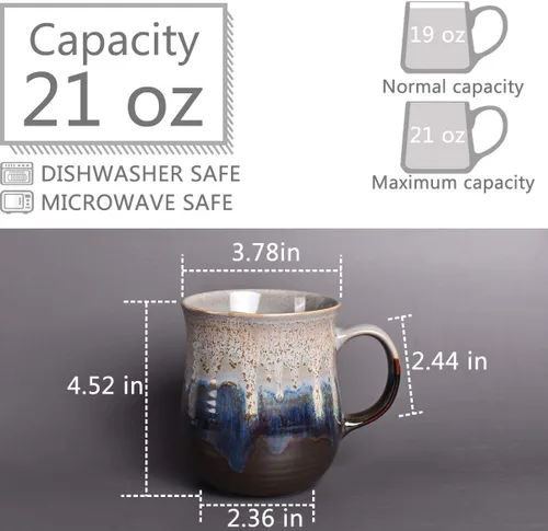 Miniatura 2 de Bosmarlin Taza de café grande de cerámica, taza de té grande para oficina y hogar, 21 onzas, apta para lavavajillas y microondas, 1 unidad Gris