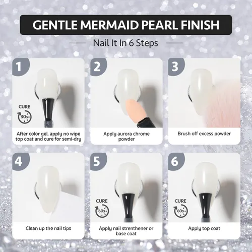 Miniatura 6 de GAOY Polvo de Uñas Cromado, Efecto Espejo Pigmento Perlado Brillante con Purpurina Decoraciones de Arte de Uñas Sirena Aurora, Blanco Perla