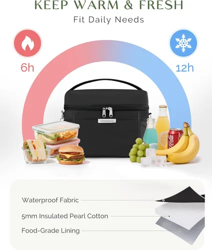 Miniatura 5 de HOMESPON Lonchera para Mujeres y Hombres - Bolsa de almuerzo aislada impermeable, ligera, bolsa enfriadora para el trabajo, picnic, viaje