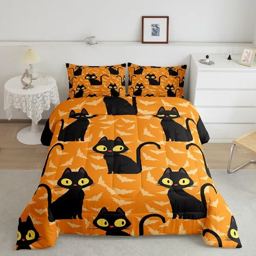 Miniatura 23 de Erosebridal Juego de ropa de cama de murciélago de Halloween, tamaño individual, juego de edredón de estrellas con purpurina y galaxia para niños