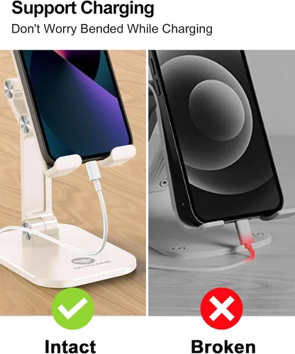 Miniatura 7 de OCYCLONE Soporte para teléfono, altura y ángulo ajustable, soporte plegable para teléfono celular para escritorio, soporte más alto para iPhone Beige