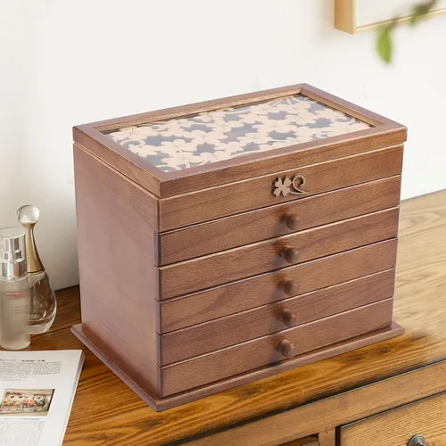 Miniatura 2 de Joyero de madera con 6 capas, organizador de madera, ideal como regalo para mamá y novia.