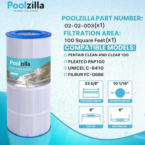 Miniatura 2 de Poolzilla Repuesto para filtro de piscina Pentair CC100, CCRP100, PAP100, PAP100-4, Unicel C-9410, R173215, Filbur FC-0686, 59054200, 160316