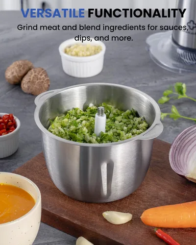 Miniatura 5 de LINKChef Food Processor, 6 Cup Mini Food Chopper, 250W Electric Meat Grinder with Stainless Steel Blades, 1.5L Compact Kitchen Processor for Meat