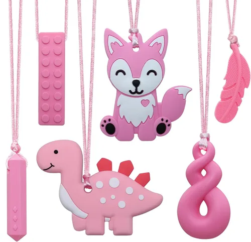 Miniatura 8 de Collares Masticables para Niños Sensoriales, Juguetes Sensoriales para Niños con Autismo, TDAH, TEP, Paquete de 6 Collares Masticables para Alivio