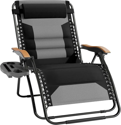 MAISON ARTS Silla acolchada XXL de gravedad cero, asiento reclinable plegable de 30 pulgadas de ancho, silla de césped antigravedad para exteriores
