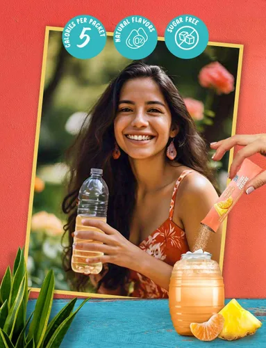 Miniatura 4 de Klass Aguas Frescas Mezcla de bebida en polvo 44 sobres de polvo sin azúcar Sabores - Pepino, limonada de lima, piña, mandarina, fresa, sandía