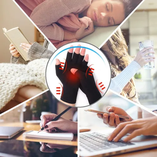 Miniatura 6 de Guantes de artritis – Compresión sin dedos para aliviar el dolor de las articulaciones, guantes de mano cálidos para túnel carpiano para mujeres