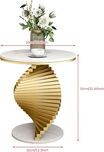 Miniatura 7 de QQXX Mesa auxiliar moderna de mármol, mesa auxiliar redonda de mármol con base de metal dorado, mesa auxiliar de mármol para sala de estar, Negro