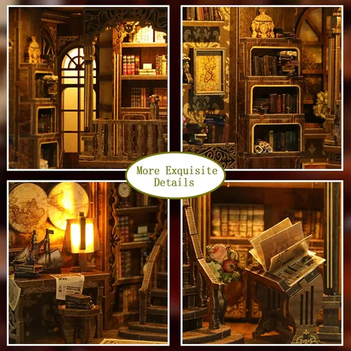 Miniatura 4 de Kit de rincón de libros, kit de casa en miniatura para adultos y adolescentes, rompecabezas de madera 3D para decoración de estantería, regalos