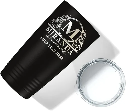 Miniatura 3 de Vaso personalizado de regalo de cumpleaños para mujeres y hombres, elaborado círculo monograma grabado en negro, taza personalizada de acero