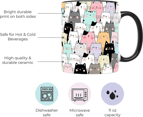 Miniatura 2 de YouNique Designs Tazas de café para gatos, taza de café portátil de 11 onzas, tazas de gato para amantes de los gatos, regalos para mujeres, taza